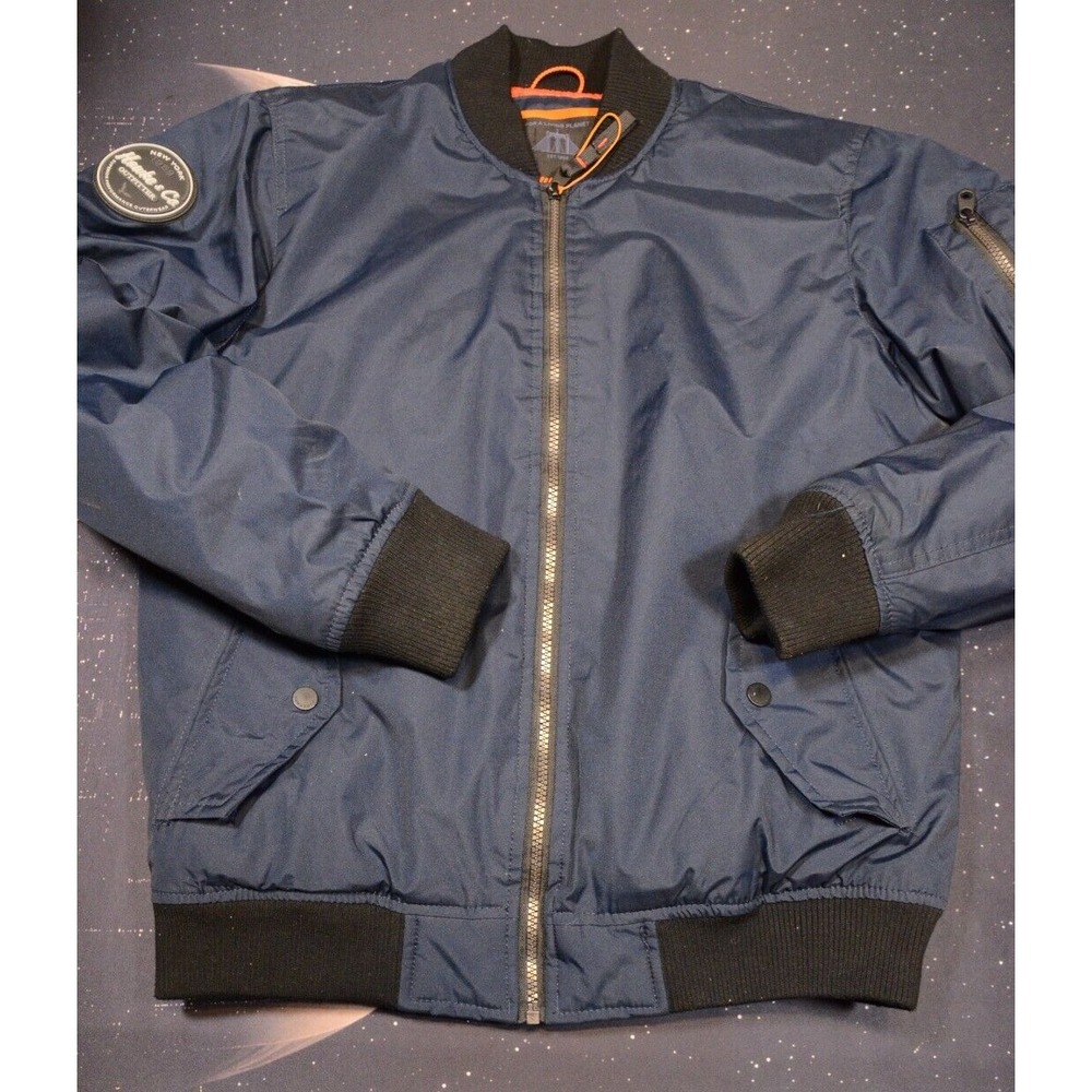 Hawke & Co Men's Bomber Jacket Small Navy Full Zip Pockets Long Sleeve
